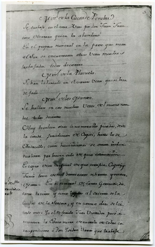 Documento histórico minero, 1789