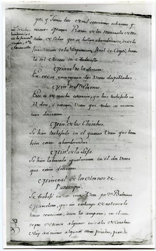 Documento histórico minero, 1789