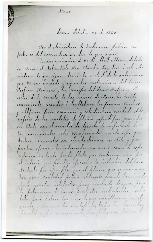 Documento histórico de Liceo de Hombres de La Serena, 1845