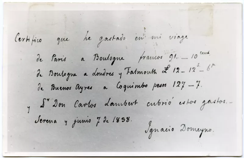 Documento histórico de Ignacio Domeyko, 1838