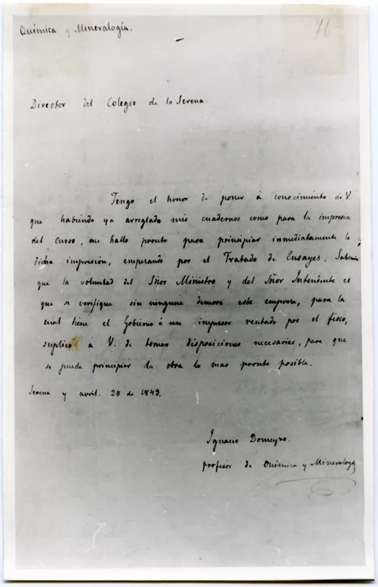 Documento histórico de Liceo de Hombres de La Serena, 1849