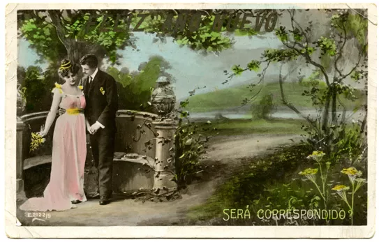 Pareja de enamorados en tarjeta de saludos