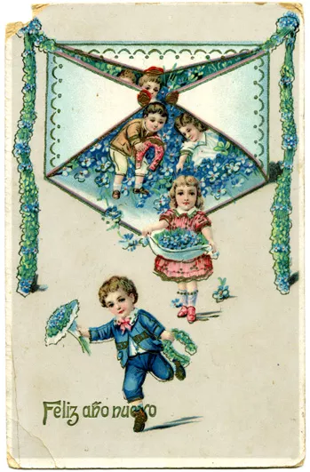 Niños portando flores y obsequios