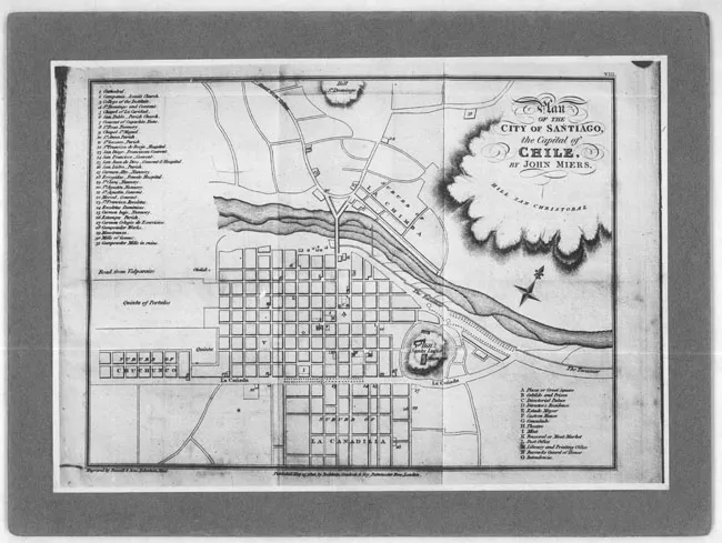 Plano de la ciudad de Santiago por John Miers