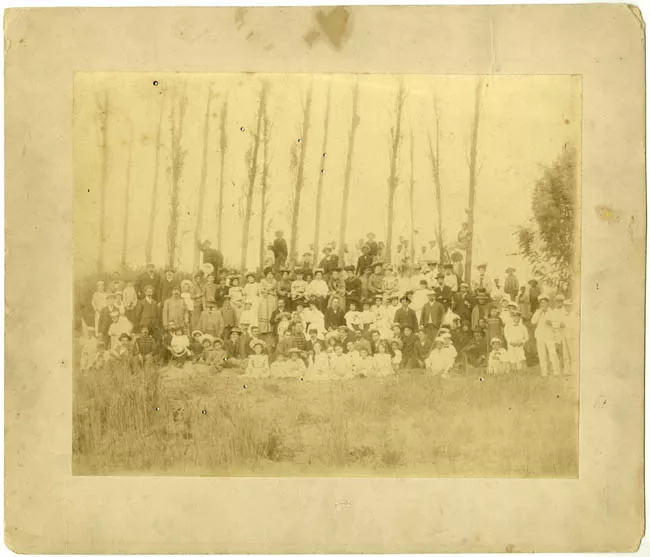Retrato grupal en exterior campestre.