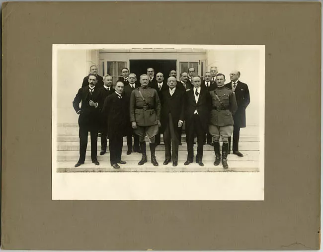 Retrato grupal con Beltrán Mathieu, Germán Vergara, Hector Elizalde, Leo S. Rowe y el General Pershing  