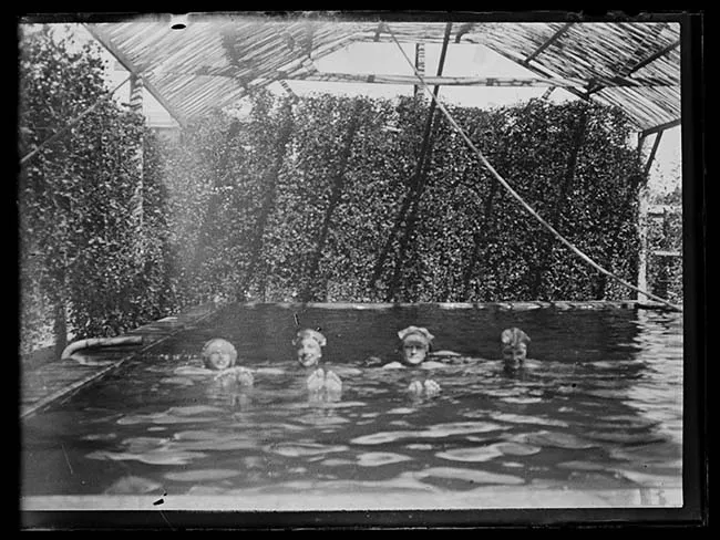 Personas en piscina techada