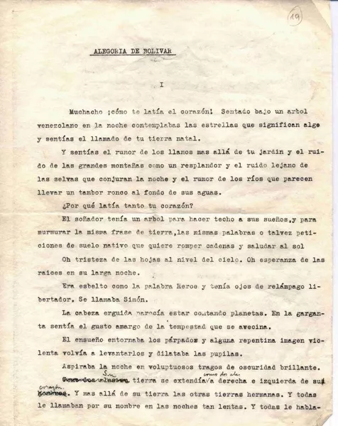 Alegoría de Bolivar  [manuscrito] Vicente Huidobro.