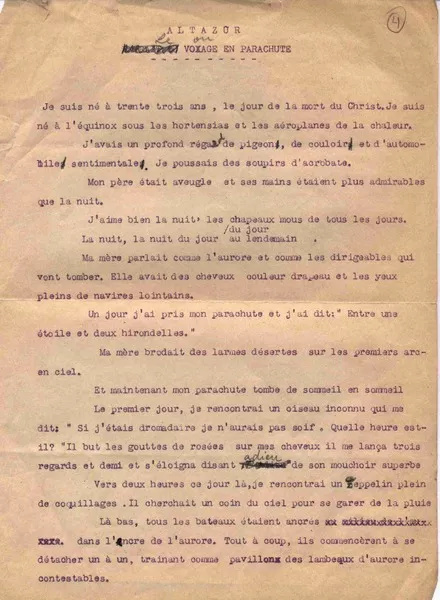 Le voyage en Parachute  [manuscrito] Vicente Huidobro.