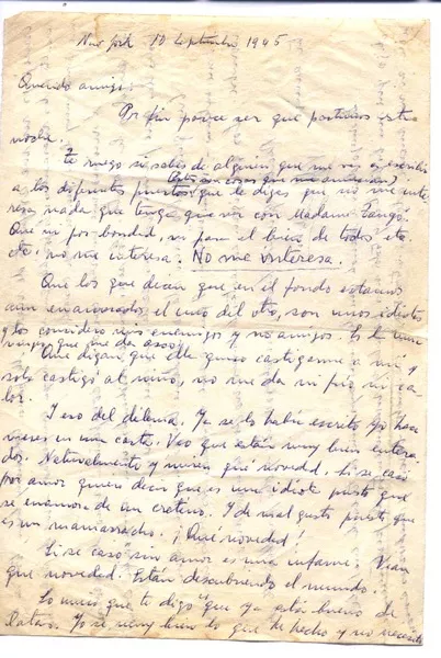 Nueva York [a] Luis Vargas Rosas, Chile [manuscrito] Vicente Huidobro.
