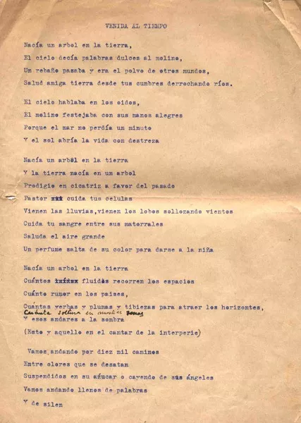 Venida al tiempo  [manuscrito] Vicente Huidobro.