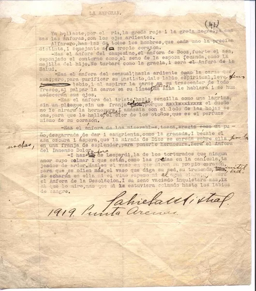 Las ánforas  [manuscrito] Gabriela Mistral.