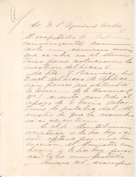 [Carta] 1921 abr. 24, Santiago, Chile [a] Pedro Aguirre Cerda, Chile  [manuscrito] Gabriela Mistral.
