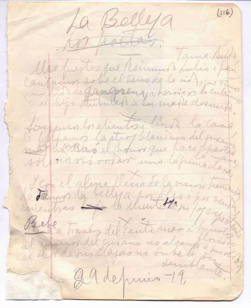 La belleza  [manuscrito] Gabriela Mistral.
