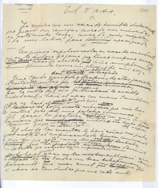 El vaso  [manuscrito] Gabriela Mistral.