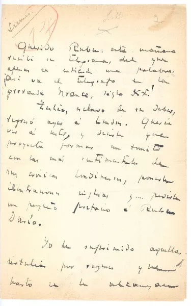[Carta] [entre 1910 y 1916], Paris, Francia [a] Rubén Darío  [manuscrito] Luis Bonafoux.