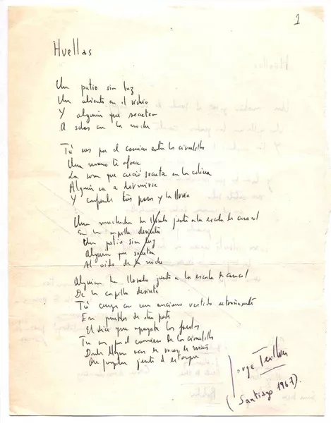 Huellas  [manuscrito] Jorge Teillier.