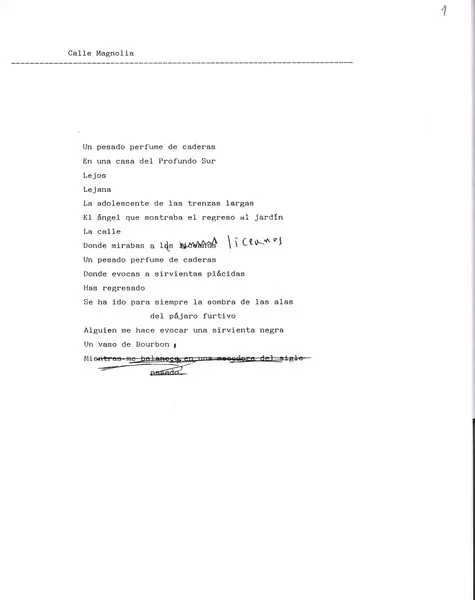 Calle magnolia  [manuscrito] Jorge Teillier.