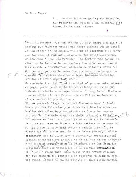 La mota negra  [manuscrito] Jorge Teillier.
