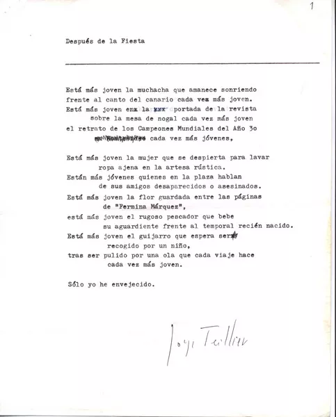 Después de la fiesta  [manuscrito] Jorge Teillier.