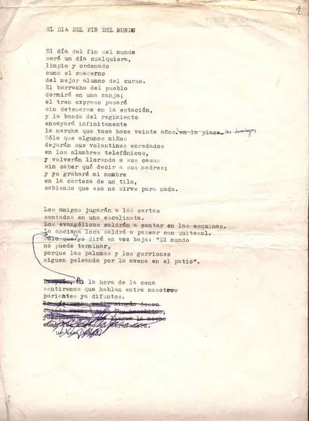 El día del fin del mundo  [manuscrito] Jorge Teillier.