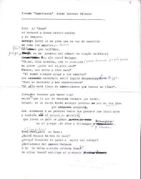 Viendo Casablanca donde Lorenzo Peirano  [manuscrito] Jorge Teillier.