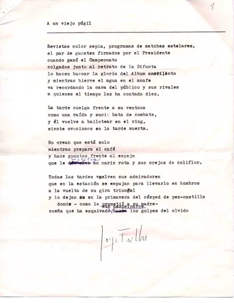 A un viejo pugil  [manuscrito] Jorge Teillier.