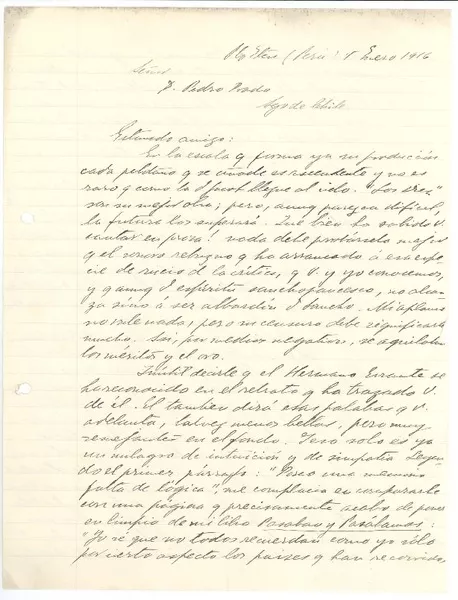 [Carta] 1916 ene. 15, Eten, Perú [a] Pedro Prado  [manuscrito] Augusto D'Halmar.
