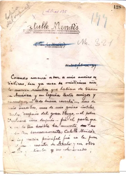 Catulle Mendès  [manuscrito] Rubén Darío.