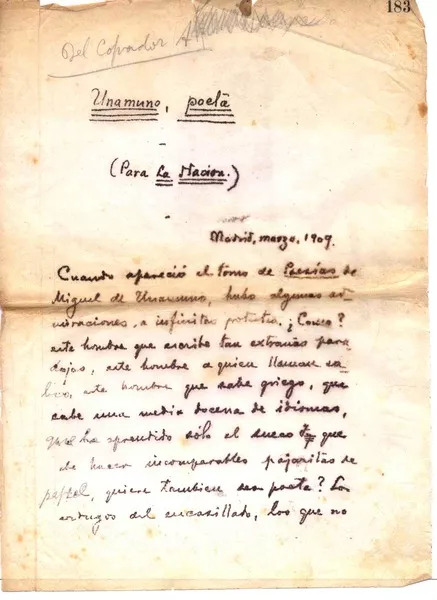 Unamuno, poeta  [manuscrito] Rubén Darío.
