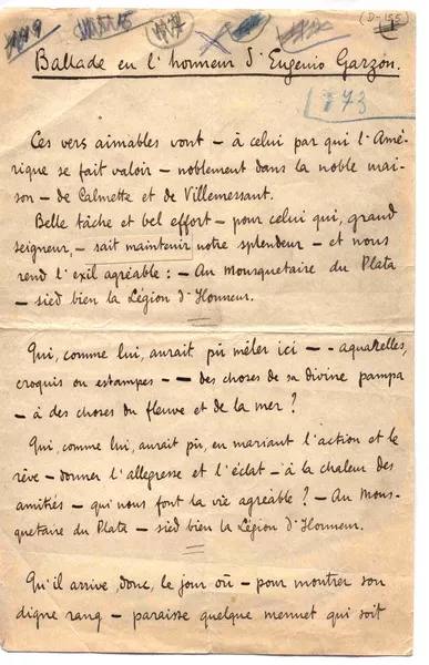 Ballade en l'honneur d'Eugenio Garzon  [manuscrito] Rubén Darío.