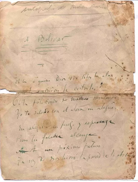 A Bolívar  [manuscrito] Rubén Darío.