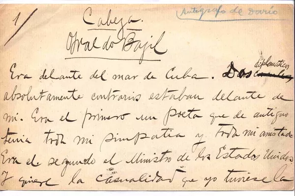 Cabeza. Gral. do Brazil  [manuscrito] Rubén Darío.
