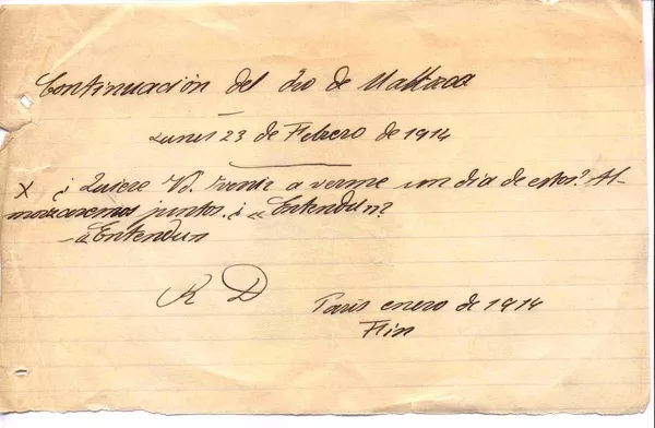 [carta] 1914 feb. 23, Paris, Francia [a un amigo]  [manuscrito] Rubén Darío.