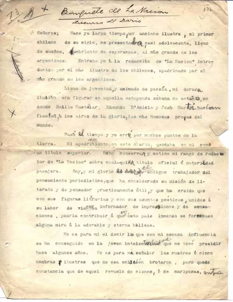 Banquete de La Nación  [manuscrito] Rubén Darío.