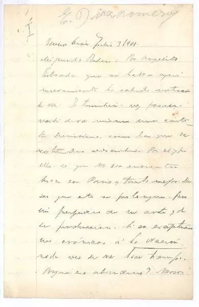 [Carta] 1901 julio 3, Buenos Aires, Argentina [a] Rubén Darío  [manuscrito] Eugenio Díaz Romero.