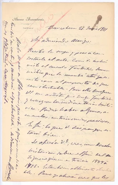 [Carta] 1911 junio 21, Barcelona, España [a] Rubén Darío  [manuscrito] Pompeyo Gener.