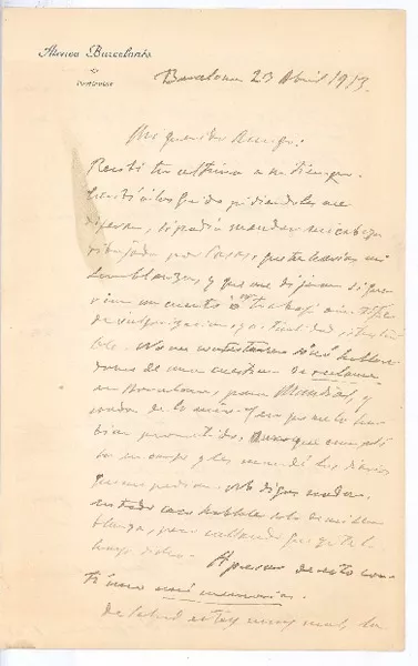 [Carta] 1913 abril 23, Barcelona, España [a] Rubén Darío  [manuscrito] Pompeyo Gener.