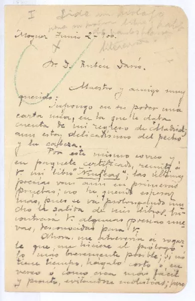 [Carta], 1900 jun. 2 Francia <a> Rubén Darío  [manuscrito] Juan Ramón Jiménez.