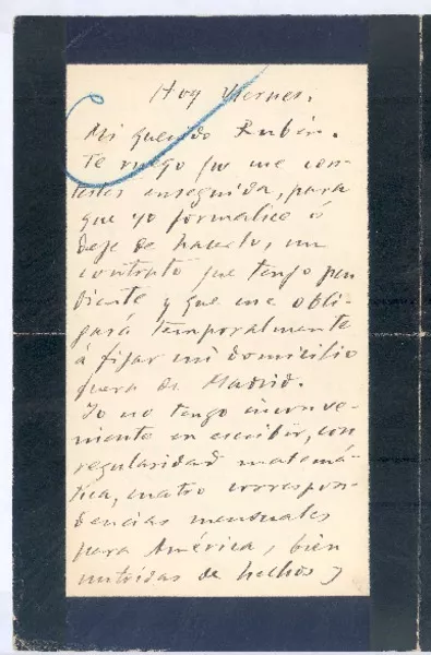 [Carta], c.1900 Madrid, España <a> Rubén Darío  [manuscrito] Alejandro Sawa.