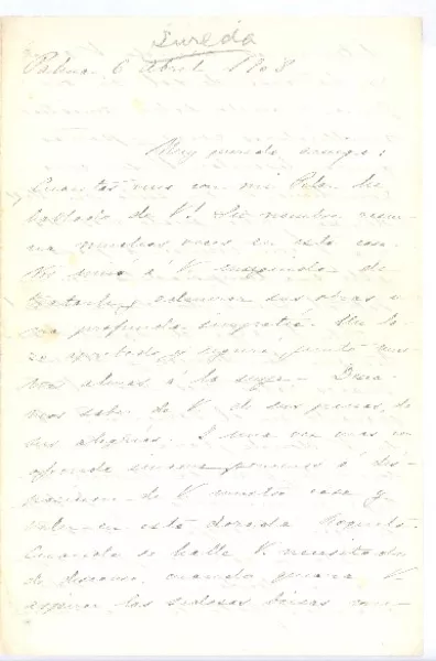 [Carta], 1908 abr. 6 Palma de Mallorca, España <a> Rubén Darío  [manuscrito] Juan Sureda.