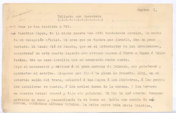 Hablando con carretero  [manuscrito] Rubén Darío.