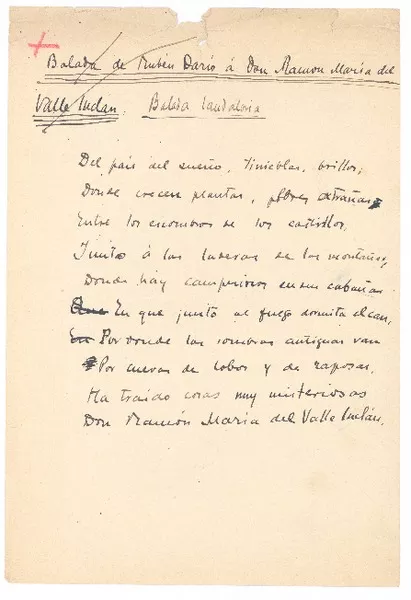 Balada  [manuscrito] Rubén Darío; transcripción.
