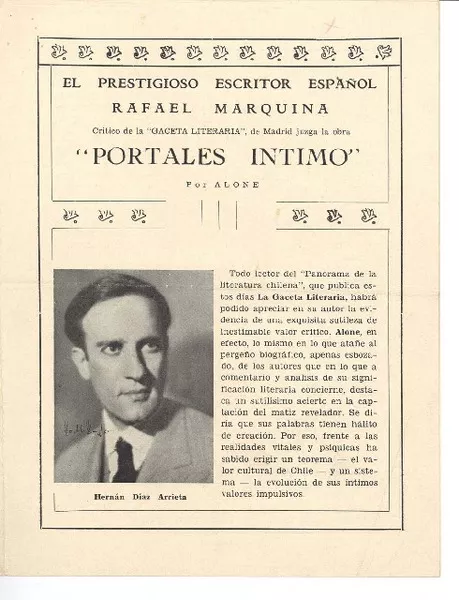 Portales íntimo por Alone  [manuscrito] Rafael Marquina.