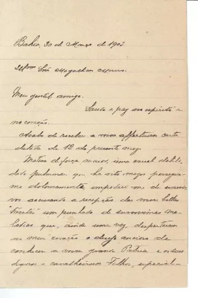 [Carta] 1903 mar. 30, Bahía, Brasil [a] Manuel Magallanes Moure  [manuscrito] Alexandre Fernandez.