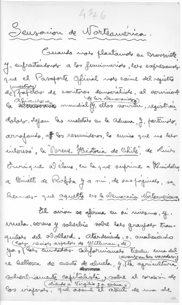 Sensación de norteamérica  [manuscrito] Pablo de Rokha.
