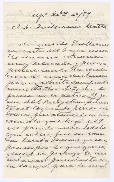[Carta] 1879 dic. 20, Valparaíso, Chile [a] Guillermo Matta  [manuscrito] Fabio Alfonso.