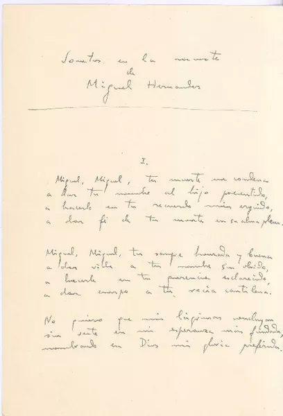 Soneto a la muerte de Miguel Hernández  [manuscrito] Enrique Azcoaga.