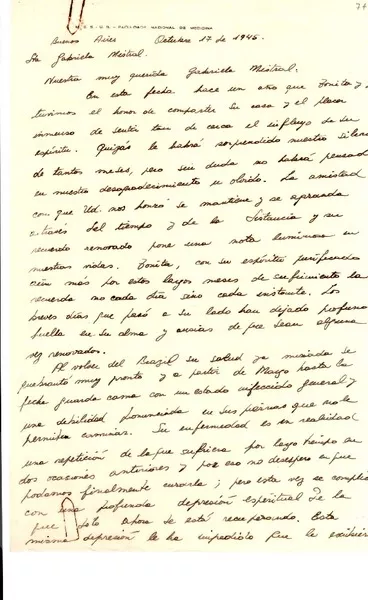 [Carta] 1945 oct. 17, Buenos Aires, [Argentina] [a] Gabriela Mistral  [manuscrito] E. de Robertis.