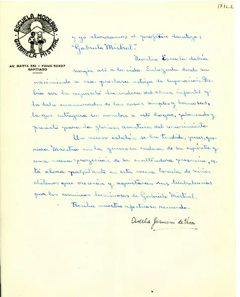 [Carta] 1946 abr. 24, Santiago [a] Gabriela Mistral  [manuscrito] Adela Gianini de Vera.